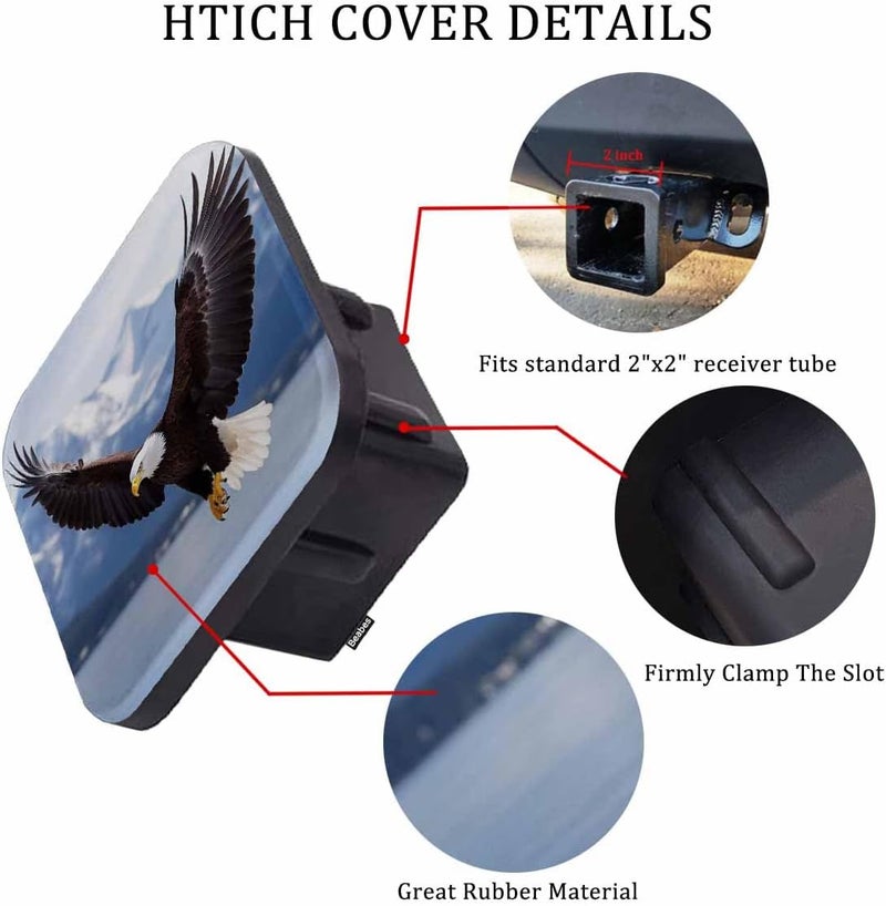 Beabes Bald Eagle Hitch Cover Winter American Eagle River Snow Mountain Rubber Trailer Hitch Cover Receiver Tube Covers Plug Cap Fits 2 Inch Receivers for Pickups Trucks SUVs Cars - Image 3